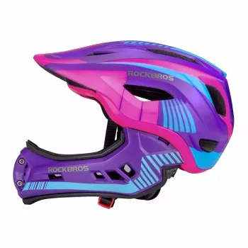 Rockbros TT-32SBPP-S Kids' Convertible Bike Helmet with Detachable Chin Guard, Purple-Pink, Size S (48-53 cm)