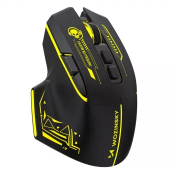WOZINSKY WMGB-1181 Wireless Gaming Mouse, 3200 DPI, RGB Backlight, Rechargeable, Black-Yellow