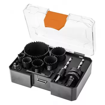 Sada bimetalových děrových pil Co8% NEO TOOLS (19, 25, 30, 35, 40, 68 mm), 9dílná