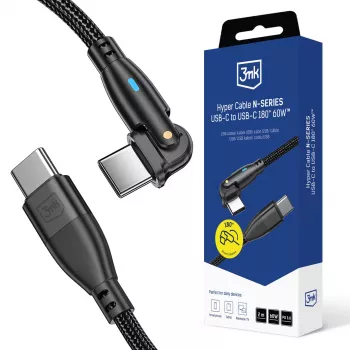 3mk Hyper Cable N-SERIES USB-C na USB-C 2 m 20V/3A 60W černý – otočný