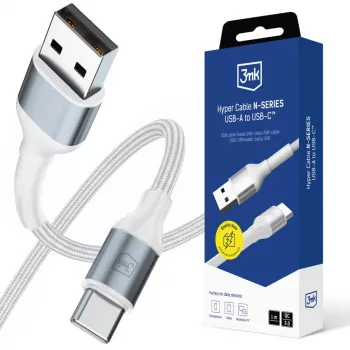 3mk Hyper Cable N-SERIES USB-A na USB-C 1 m 18W bílý