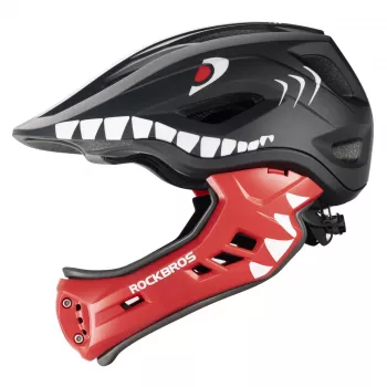 Dětská konvertibilní celoobličejová cyklistická helma ROCKBROS TT-32005 Shark s odnímatelným chráničem brady, velikost M (54-58 cm), černá