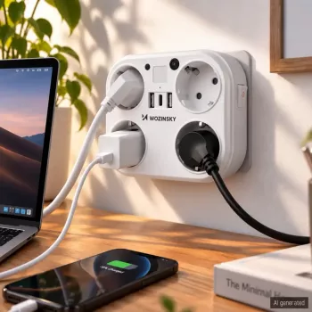 Wozinsky WRS-2B Power Strip with 4 AC Outlets, 2 USB-A, 2 USB-C, 4000 W, LED Lamp, 2 m Cable - White