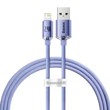 Baseus Crystal Shine Lightning na USB-A kabel 1,2 m fialový, 2,4 A rychlé nabíjení