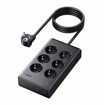 UGREEN S622 Power Strip, 6x AC + 3x USB + USB-C, GaN, 1.5 m, Black (75141)