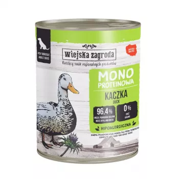 WIEJSKA ZAGRODA Mono Duck mokré krmivo pro psy – 800g konzerva, bezobilné s jediným proteinem