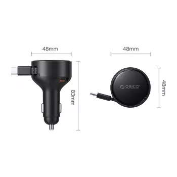 Autonabíječka ORICO FC-60-2C 60W s navíjecím USB-C - černá