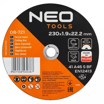 Řezný kotouč na kov/INOX NEO TOOLS 230 x 1,9 x 22,2 mm, 41 A46-S-BF, 25 ks