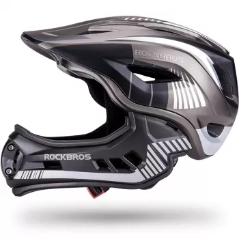 Dětská cyklistická helma Rockbros TT-32SBTG-M s odnímatelným chráničem brady, velikost M, šedá