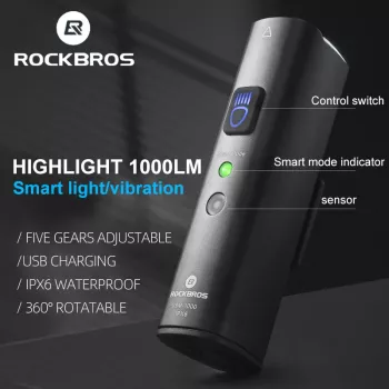 Přední cyklistické světlo ROCKBROS V9M-1000 1000 lumenů, USB-C nabíjecí - černé