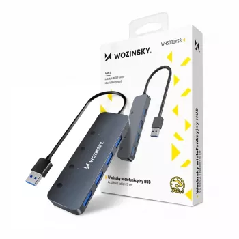 Wozinsky WHS080YSS 4-Port USB-A 3.0 Hub with Individual Switches, Aluminum, Grey, 15 cm Cable