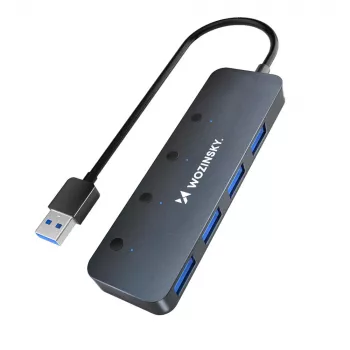 Wozinsky WHS080YSS 4-Port USB-A 3.0 Hub with Individual Switches, Aluminum, Grey, 15 cm Cable