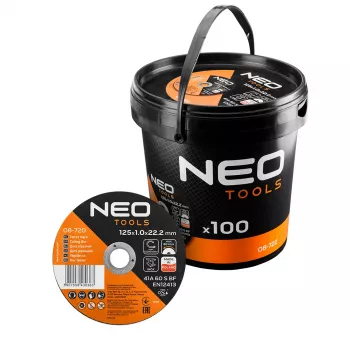 Rozbrušovací kotouče na kov NEO TOOLS 41A 60 S BF, 125x1,0x22,23 mm, ocel/inox, 100 ks v kbelíku
