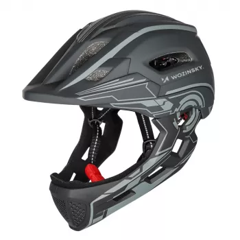 WOZINSKY Kids Full-Face Bike Helmet with Rear USB Light 52-56 cm - Grey