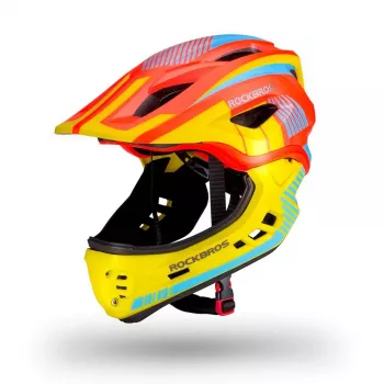 ROBOROCK Rockbros TT-32SOYB-S Kids' Convertible Full-Face Helmet with Detachable Chin Guard, Size S, Yellow-Orange