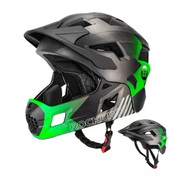 Dětská konvertibilní cyklistická helma Rockbros TS-61 s odnímatelným chráničem brady, zelená, velikost M (54-57 cm)