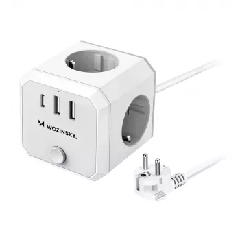 Wozinsky WKZ-3B 4násobná napájecí kostka se 2 USB-A a 1 USB-C, 4000 W, 1,8 m kabel, bílá