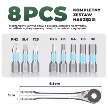 ROCKBROS TG-8601 ráčnový multifunkční nástroj na kolo s bity z oceli S2, válcové hliníkové tělo, černý