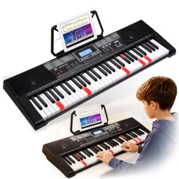 Přenosné vzdělávací keyboard MK 2115 37klávesové elektronické piano s 8 tóny, 8 rytmy, 4 demo skladbami, vstupem pro mikrofon, černé