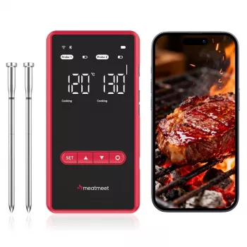 METAPEN Meatmeet X Pro bezdrátový chytrý teploměr na maso s Bluetooth a Wi-Fi, 4 sondy, ovládání aplikací, nabíjecí, černý