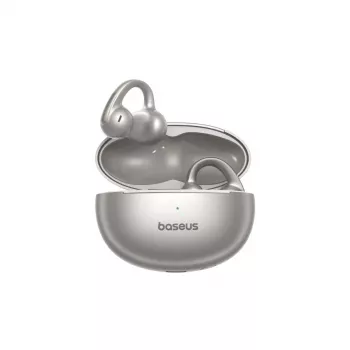 Baseus Bowie MC1 Pro Open-Ear Clip-On sluchátka s Bluetooth 5.3, ENC, IPX4, výdrž 40 h - stříbrná