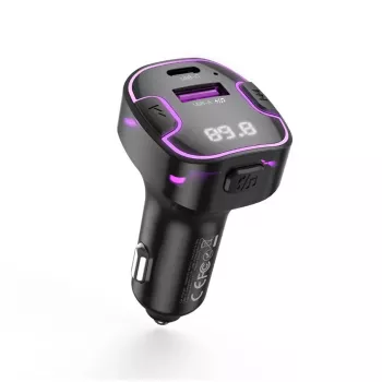 XO BCC12 Bluetooth 5.0 FM vysílač s duálním USB nabíjením, hands-free voláním, LED displejem, USB/TF MP3 přehrávačem, monitorem napětí autobaterie pro 12V/24V vozidla