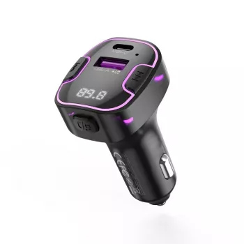 XO BCC12 Bluetooth 5.0 FM vysílač s duálním USB nabíjením, hands-free voláním, LED displejem, USB/TF MP3 přehrávačem, monitorem napětí autobaterie pro 12V/24V vozidla