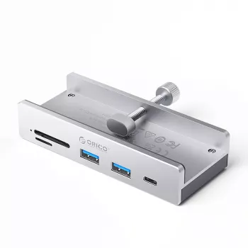 ORICO MH5PC USB-C hub s klipsem, 2x USB-A, 1x USB-C, SD/TF čtečka karet - stříbrný