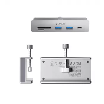 ORICO MH5PC USB-C hub s klipsem, 2x USB-A, 1x USB-C, SD/TF čtečka karet - stříbrný