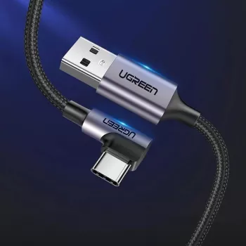 UGREEN US284 USB-A to USB-C Right-Angle Cable, 3A, 3m, Black