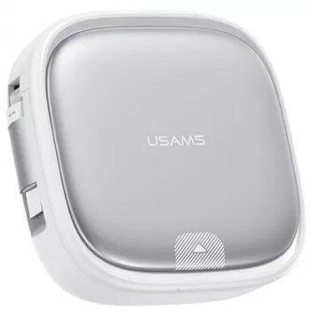 USAMS zatahovací 3v1 nabíjecí kabel s úložným boxem - USB-A na USB-C/Lightning/Micro USB, 60W, stříbrný