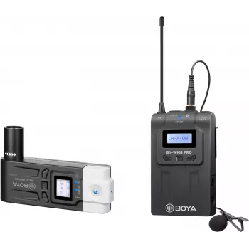 Dvoukanálový bezdrátový UHF lavalier mikrofonní systém BOYA BY-WM8 Pro-K7 s 48 kanály, dosahem 100 m, přijímačem na kameru (568-590 MHz)