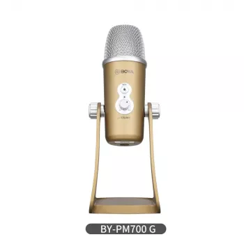 USB kondenzátorový mikrofon BOYA BY-PM700G se 4 směrovými charakteristikami, 24-bit/48kHz, regulací zisku a ztlumení, monitorováním sluchátek, pro PC/Mac