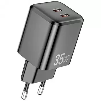 AWEI PD65-EU 35W GaN nástěnná nabíječka, 2x USB-C, černá