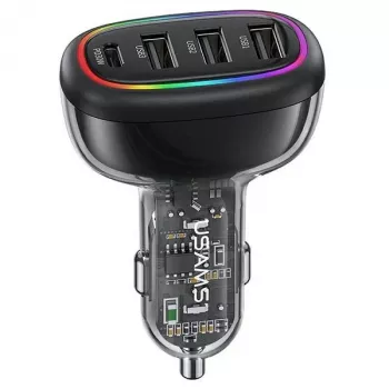 Autonabíječka USAMS C34 48W PD rychlonabíjecí s 1x USB-C a 3x USB-A – černá