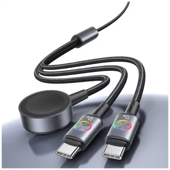 USAMS Huan Series 3-in-1 nabíjecí kabel s bezdrátovou nabíječkou 72W USB-C tmavě šedá