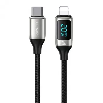 USAMS U78 pletený USB-C na Lightning kabel s LED indikátorem 1,2m 20W PD rychlé nabíjení bílý SJ545USB02