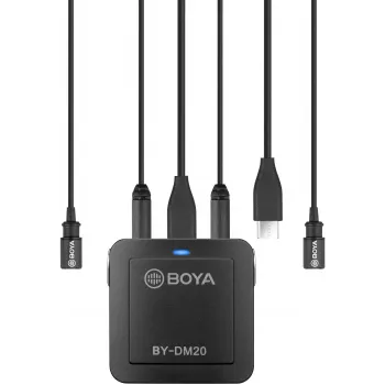 Dvoukanálový digitální stereo kondenzátorový mikrofon BOYA BY-DM20 s USB-C, Lightning a USB-A, všesměrový, 25Hz-20kHz, pro iOS, Android, Windows, Mac