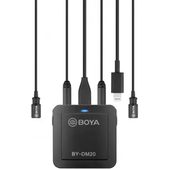 Dvoukanálový digitální stereo kondenzátorový mikrofon BOYA BY-DM20 s USB-C, Lightning a USB-A, všesměrový, 25Hz-20kHz, pro iOS, Android, Windows, Mac