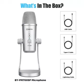 USB kondenzátorový mikrofon BOYA BY-PM700SP s více charakteristikami, monitoringem přes sluchátka a integrovaným stojanem