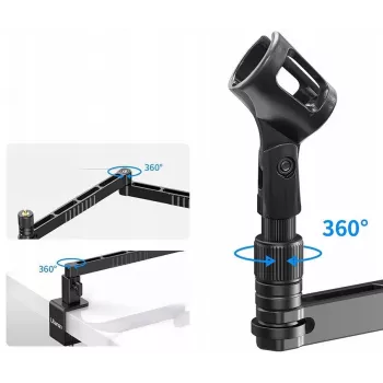 ULANZI LS26 Microphone Boom Arm with Rotating Arm, Desk Clamp, 750 mm Reach, Aluminum Alloy, Black