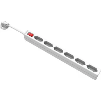 VALUE 6-Way Power Strip, Euro Plug (2-Pole), with Switch, 1.5 m, White