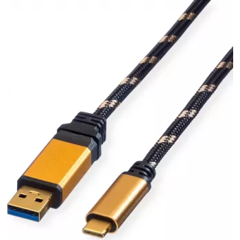 ROLINE GOLD USB 3.2 Gen 1 USB-A na USB-C kabel, 1m, černý, pozlacené konektory