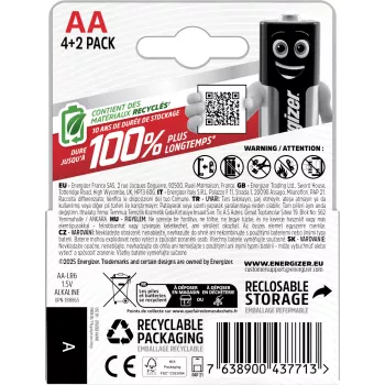 Energizer Max AA alkalické baterie, 1,5 V, 6 ks (4+2)