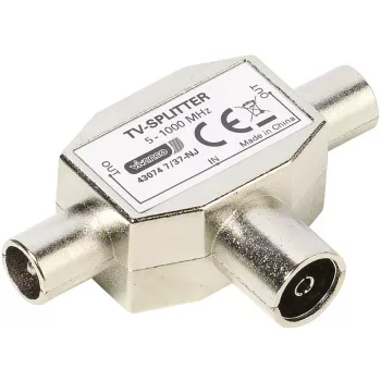 Vivanco Shielded 2-Way TV Antenna Splitter, Coaxial Socket to 2 Plugs (VVANSHILD2M1F)