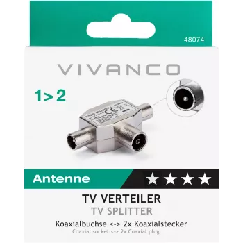 Vivanco Shielded 2-Way TV Antenna Splitter, Coaxial Socket to 2 Plugs (VVANSHILD2M1F)