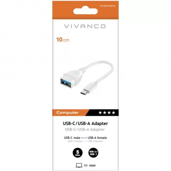 Vivanco USB-C na USB-A 3.0 adaptér 10 cm, bílý (VVITUSBTY3FM01W)