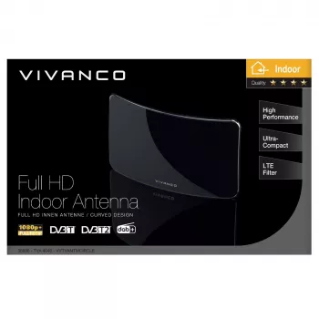 Vivanco VVTVANTMCIRCLE vnitřní anténa pro DVB-T/T2 se ziskem 28 dB, filtr LTE/4G/5G, podpora DAB/DAB+, černá