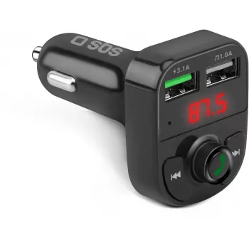SBS TECARFM2USB Bluetooth FM vysílač s hands-free voláním a duálním USB nabíjením