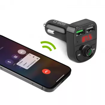 SBS TECARFM2USB Bluetooth FM vysílač s hands-free voláním a duálním USB nabíjením